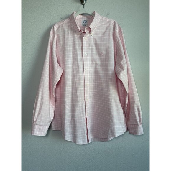Brooks Brothers Mens Regent Pink Button Long Sleeve Shirt Non Iron Polo Shirt XL - Picture 6 of 16